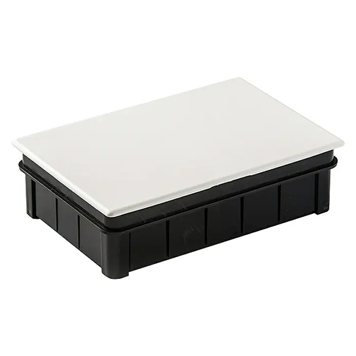 Famatel Caja de empotrar con garra - Con tapa, Blanco, L x An x Al: 16 x 10 x 5 cm - Recipiente rectangular para alimentos con base negra y tapa blanca, ideal para conservar la frescura de los alimentos.