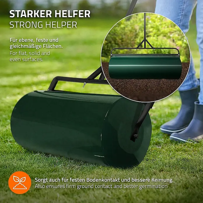 ECD Germany Rasenwalze Rasenroller zur Bodenverdichtung befüllbar mit Wasser/Sand Bodenwalze - Arbeitsbreite: 90 cm, Grün