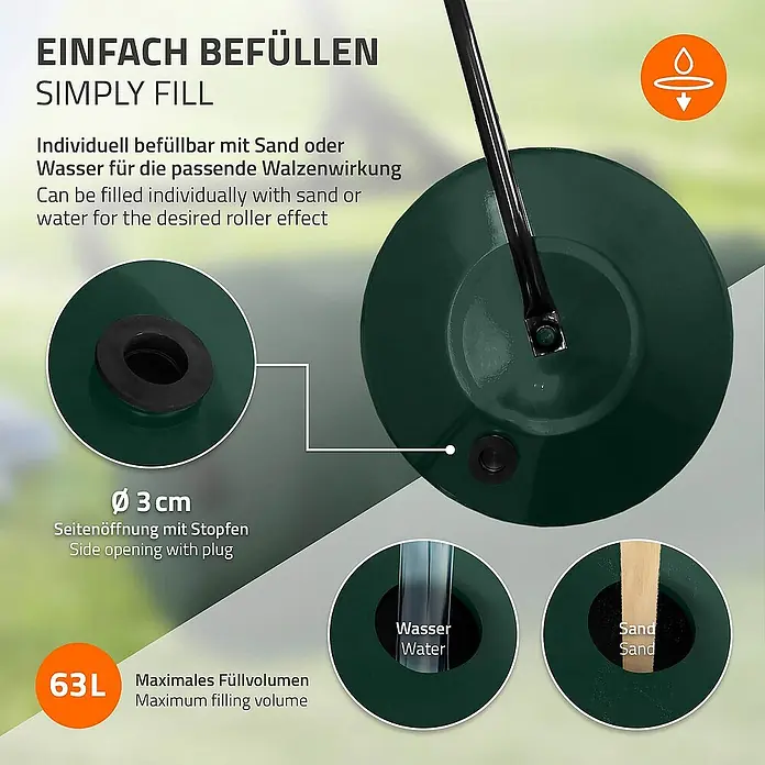 ECD Germany Rasenwalze Rasenroller zur Bodenverdichtung befüllbar mit Wasser/Sand Bodenwalze - Arbeitsbreite: 90 cm, Grün