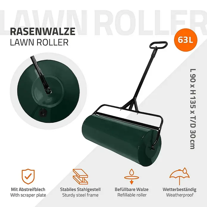 ECD Germany Rasenwalze Rasenroller zur Bodenverdichtung befüllbar mit Wasser/Sand Bodenwalze - Arbeitsbreite: 90 cm, Grün
