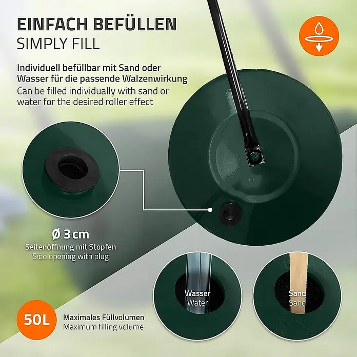 ECD Germany Rasenwalze Rasenroller zur Bodenverdichtung befüllbar mit Wasser/Sand Bodenwalze - Arbeitsbreite: 60 cm