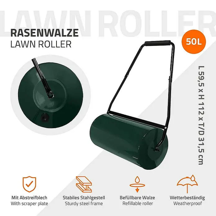 ECD Germany Rasenwalze Rasenroller zur Bodenverdichtung befüllbar mit Wasser/Sand Bodenwalze - Arbeitsbreite: 60 cm