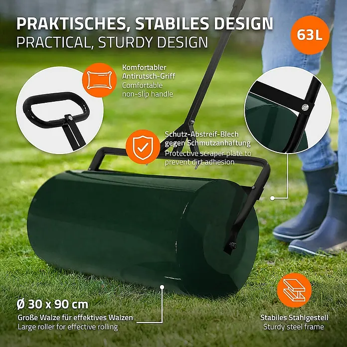 ECD Germany Rasenwalze Rasenroller zur Bodenverdichtung befüllbar mit Wasser/Sand Bodenwalze - Arbeitsbreite: 90 cm, Grün