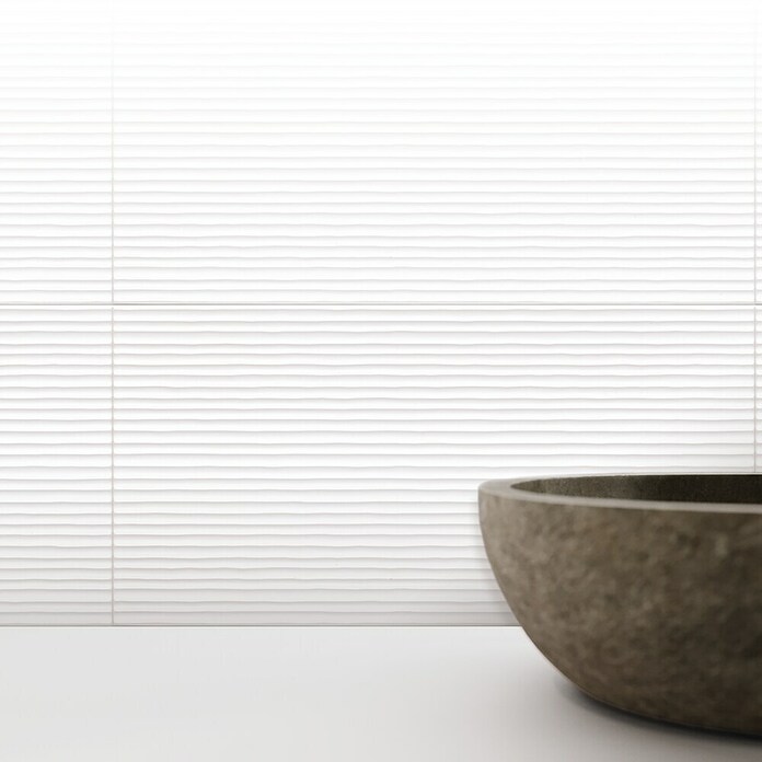 DryTile Wandfliese Palazzo Strukturiert Linie (30 x 60 cm, Weiß, Glänzend) | BAUHAUS