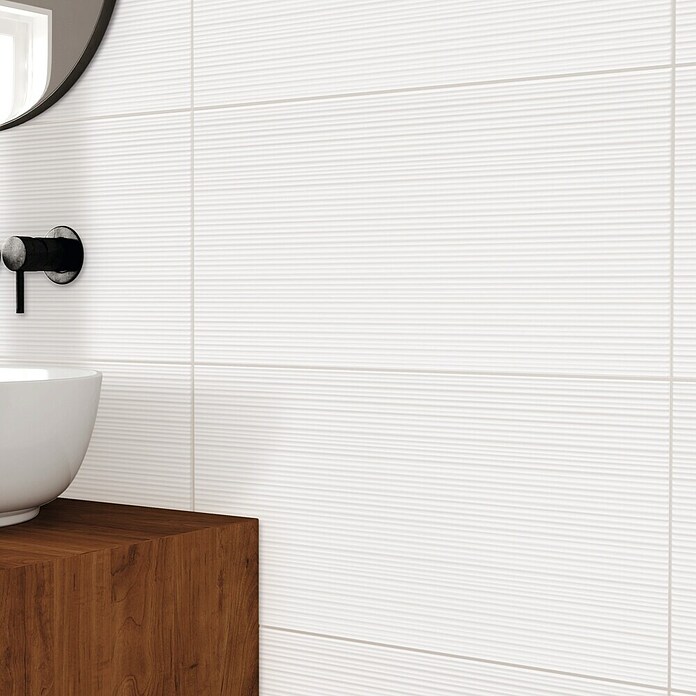 DryTile Wandfliese Palazzo Strukturiert Rille (30 x 60 cm, Weiß, Glänzend) | BAUHAUS