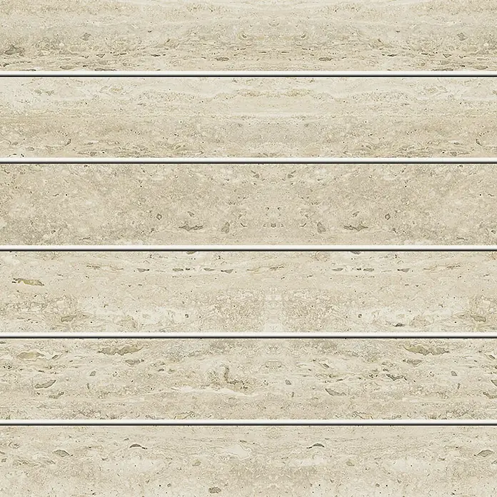 Atlas Concorde Solution Mosaikfliese Pompei Bianco Romano - Weiß, Matt - Beige Travertin Fliesenmuster mit horizontalen Linien, ideal für moderne Wand- und Bodengestaltung im Innenbereich.