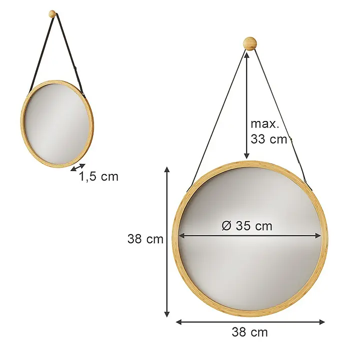 Vicco Wandspiegel Mirno Bambus mit verstellbarem Gurt - Bambus
