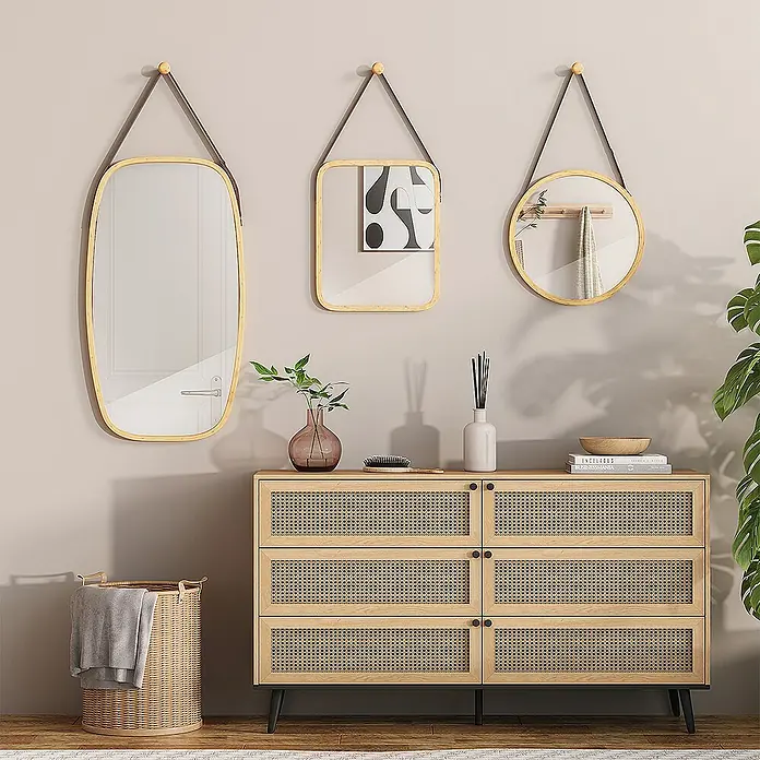Vicco Wandspiegel Mirno Bambus mit verstellbarem Gurt - Bambus