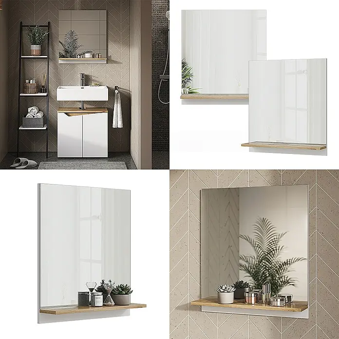 Vicco Wandspiegel Marelle Weiß/Artisan mit Regal - Weiß/Artisan