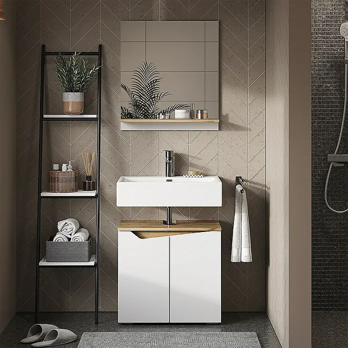 Vicco Wandspiegel Marelle Weiß/Artisan mit Regal - Weiß/Artisan