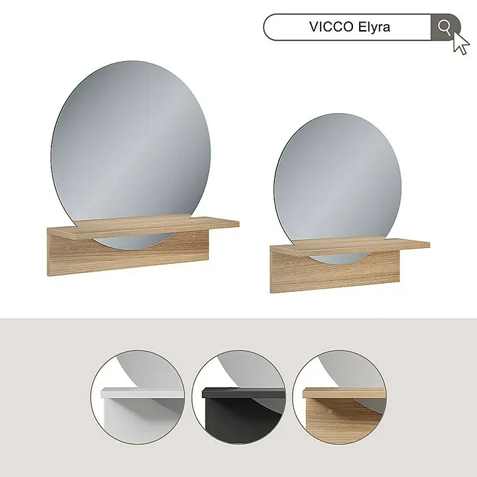 Vicco Wandspiegel Weiß mit Ablage - Weiß