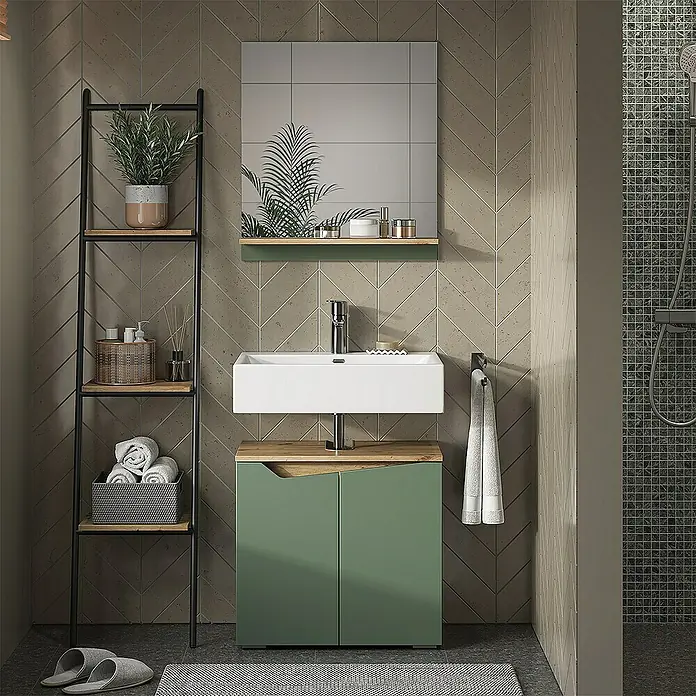 Vicco Wandspiegel Marelle Grün/Artisan mit Regal - Grün/Artisan