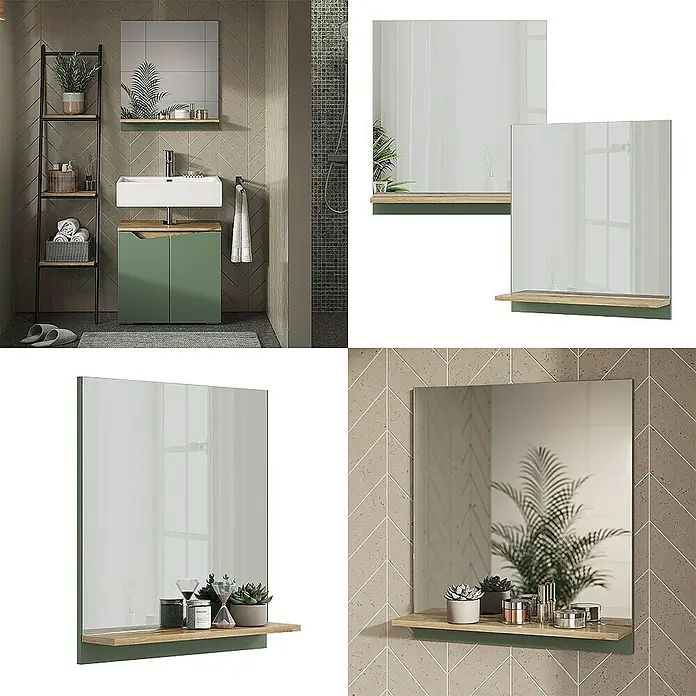 Vicco Wandspiegel Marelle Grün/Artisan mit Regal - Grün/Artisan