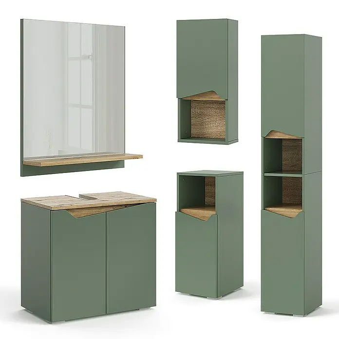 Vicco Wandspiegel Marelle Grün/Artisan mit Regal - Grün/Artisan