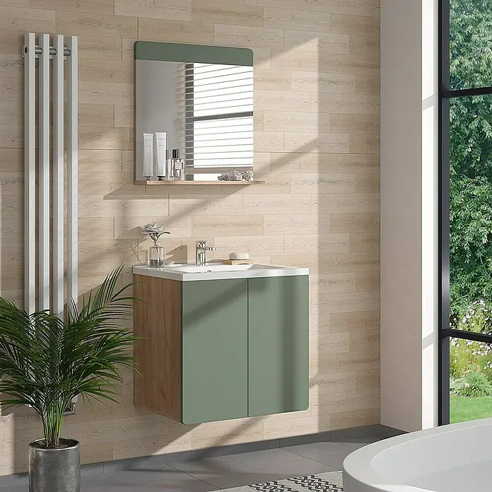 Vicco Wandspiegel Izan Grün/Goldkraft Eiche mit Ablage - Grün/Goldkraft Eiche