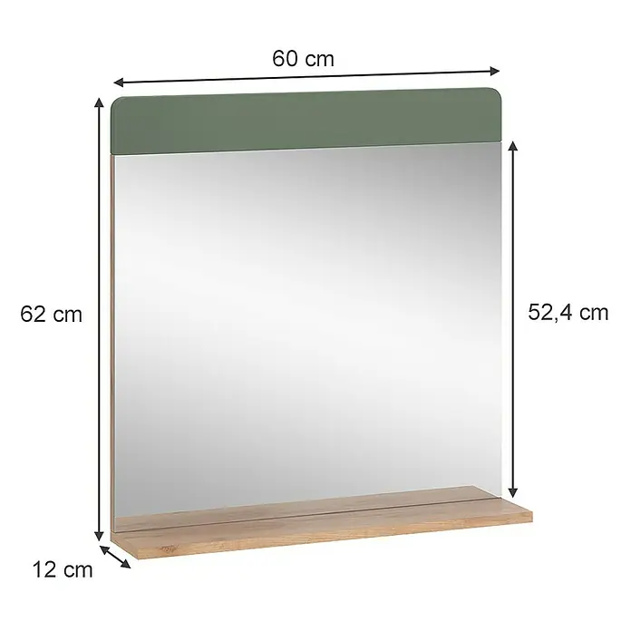 Vicco Wandspiegel Izan Grün/Goldkraft Eiche mit Ablage - Grün/Goldkraft Eiche
