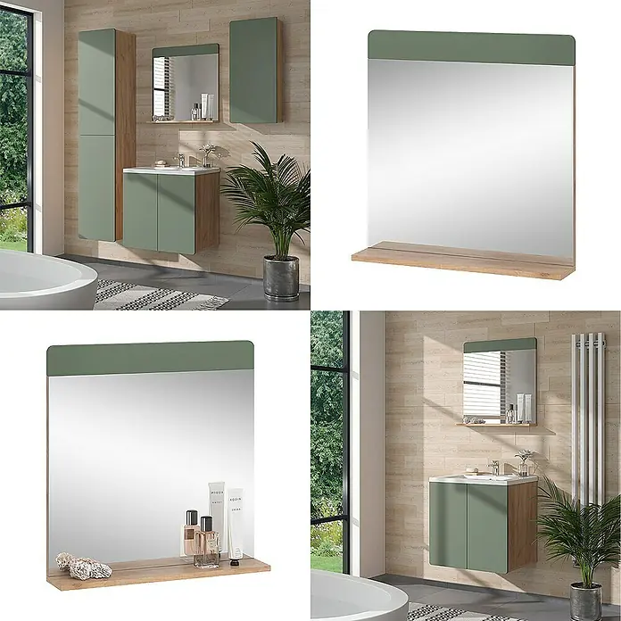 Vicco Wandspiegel Izan Grün/Goldkraft Eiche mit Ablage - Grün/Goldkraft Eiche