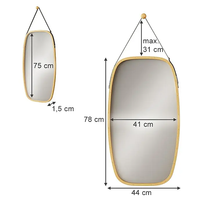Vicco Wandspiegel Mirno Bambus mit verstellbarem Gurt - Bambus