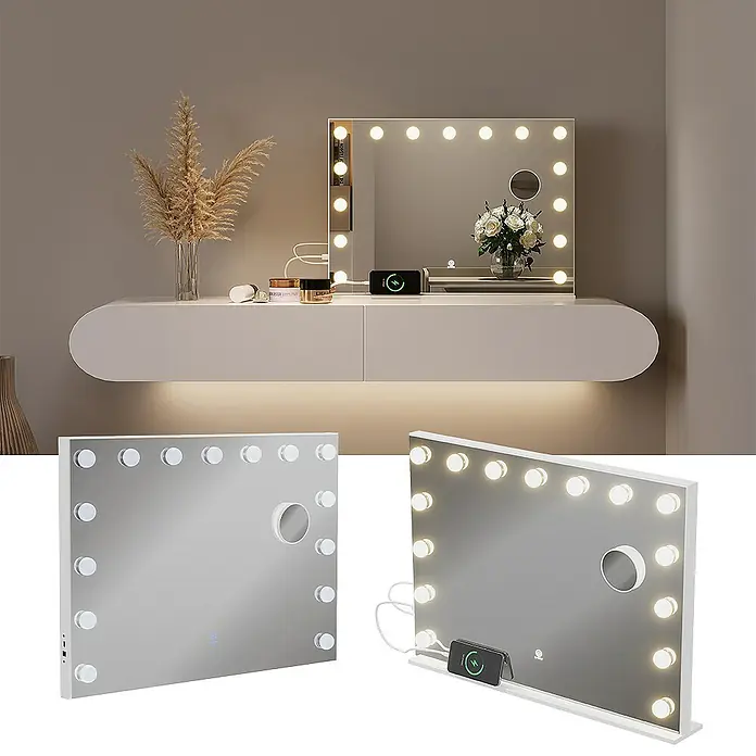 Vicco Wandspiegel Greta Weiß mit LED-Beleuchtung - Weiß
