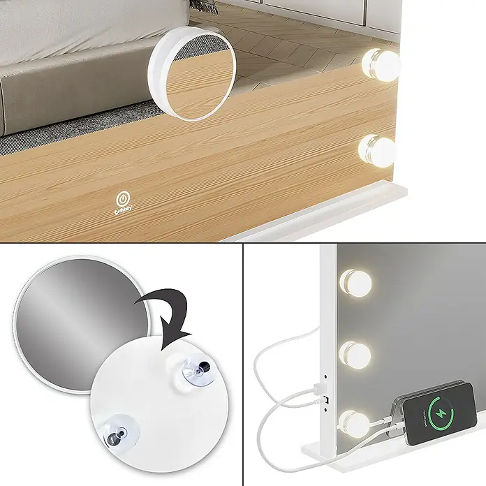Vicco Wandspiegel Greta Weiß mit LED-Beleuchtung - Weiß