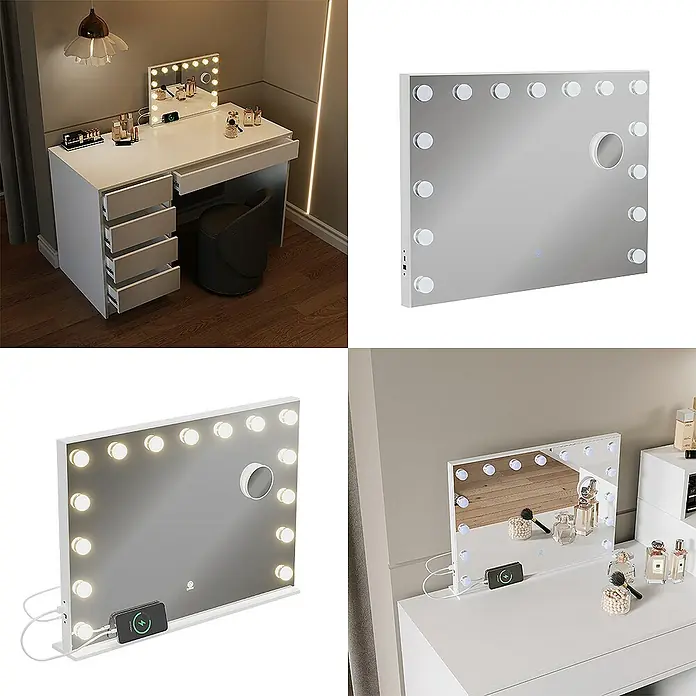 Vicco Wandspiegel Greta Weiß mit LED-Beleuchtung - Weiß