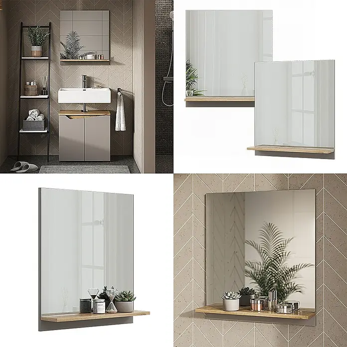 Vicco Wandspiegel Marelle Greige mit Regal - Greige