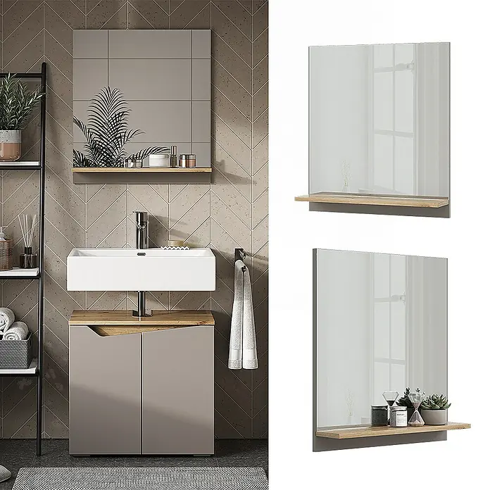 Vicco Wandspiegel Marelle Greige mit Regal - Greige