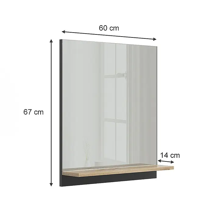 Vicco Wandspiegel Marelle Anthrazit/Artisan mit Regal - Anthrazit/Artisan