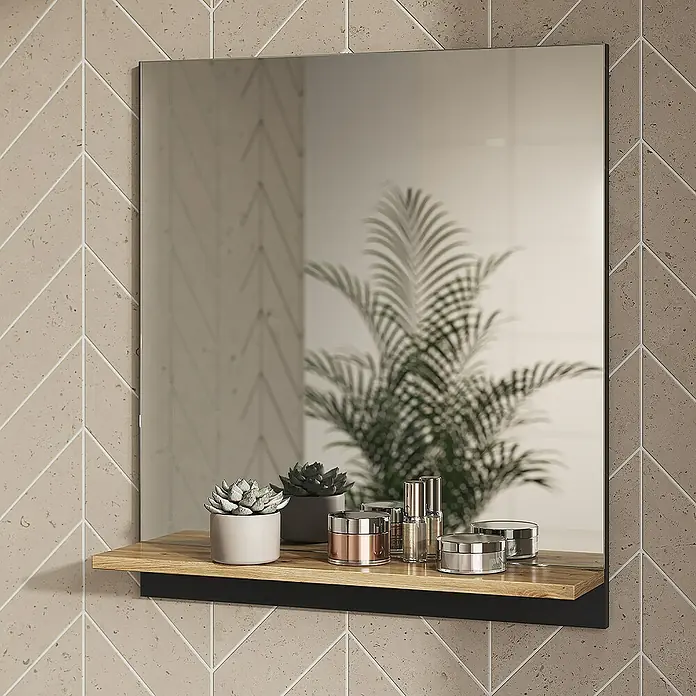 Vicco Wandspiegel Marelle Anthrazit/Artisan mit Regal - Anthrazit/Artisan