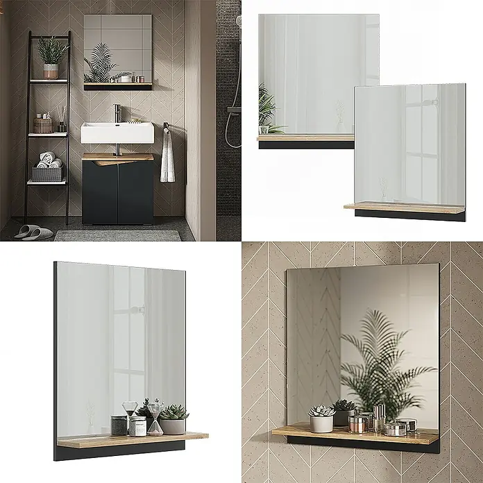 Vicco Wandspiegel Marelle Anthrazit/Artisan mit Regal - Anthrazit/Artisan