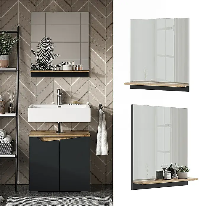 Vicco Wandspiegel Marelle Anthrazit/Artisan mit Regal - Anthrazit/Artisan