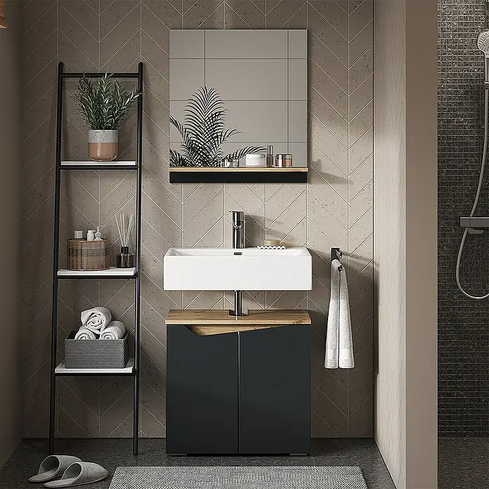 Vicco Wandspiegel Marelle Anthrazit/Artisan mit Regal - Anthrazit/Artisan