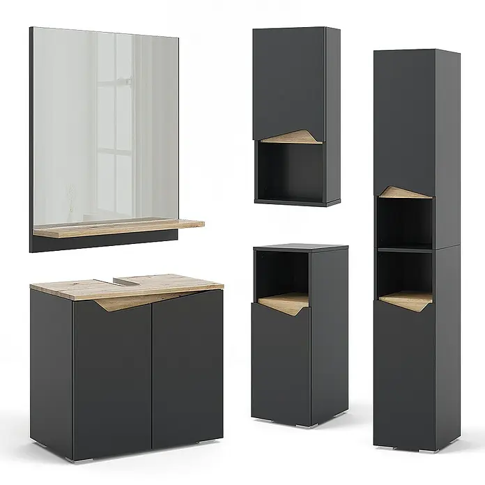 Vicco Wandspiegel Marelle Anthrazit/Artisan mit Regal - Anthrazit/Artisan