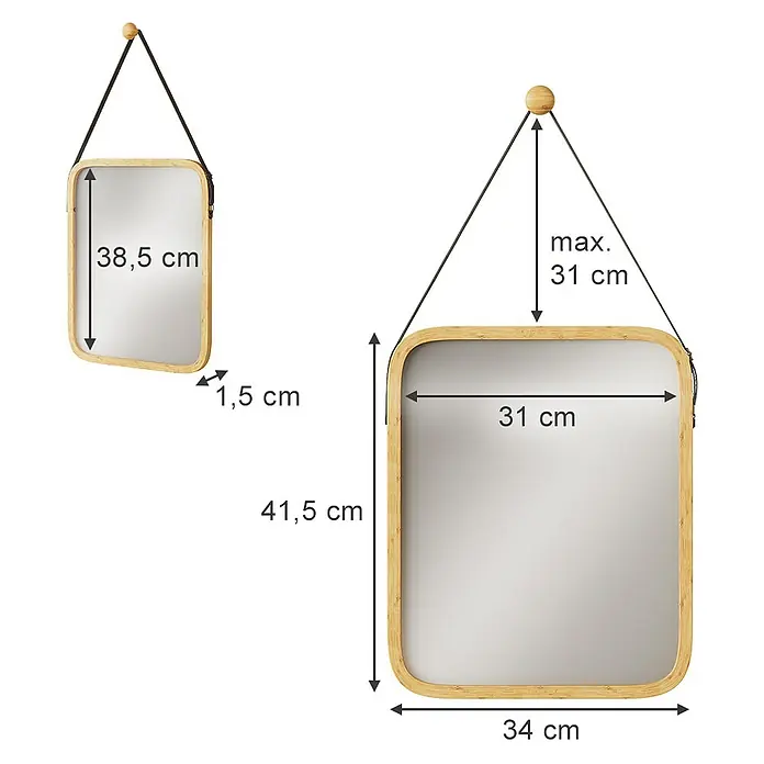 Vicco Wandspiegel Mirno Bambus mit verstellbarem Gurt - Bambus