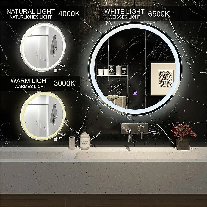 Vicco Wandspiegel Lumos Weiß mit Touchschalter - Weiß