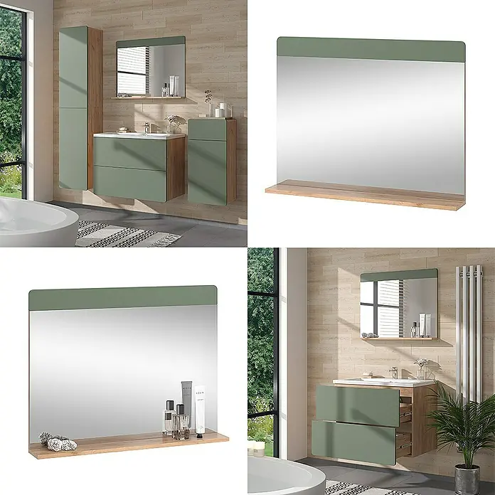Vicco Wandspiegel Izan Grün/Goldkraft Eiche mit Ablage - Grün/Goldkraft Eiche