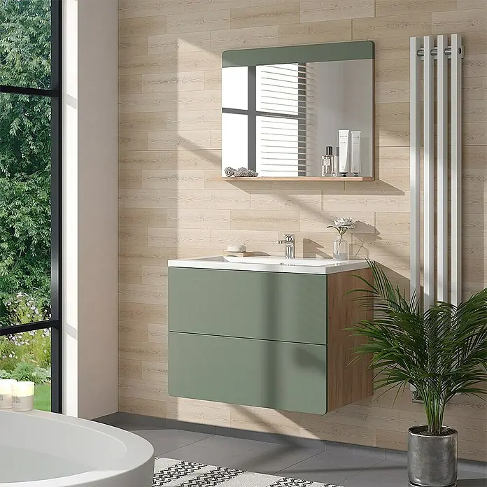 Vicco Wandspiegel Izan Grün/Goldkraft Eiche mit Ablage - Grün/Goldkraft Eiche