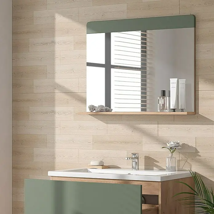 Vicco Wandspiegel Izan Grün/Goldkraft Eiche mit Ablage - Grün/Goldkraft Eiche