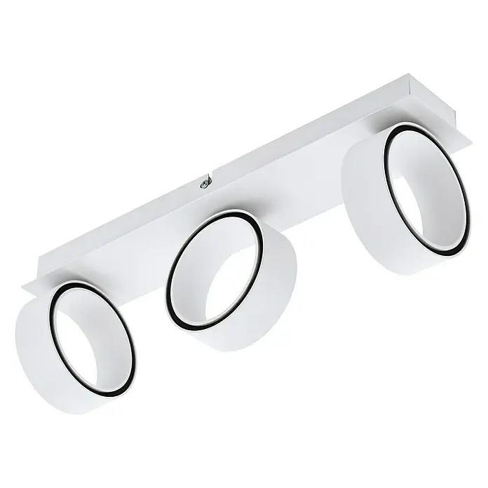 Eglo LED-Deckenleuchte Albariza - 15 W, L x B x H: 47,5 x 14,5 x 8 cm, Weiß, Warmweiß - Weiße Deckenleuchte mit drei zylindrischen Leuchtenköpfen und schwarzem Rand für eine moderne Beleuchtung.
