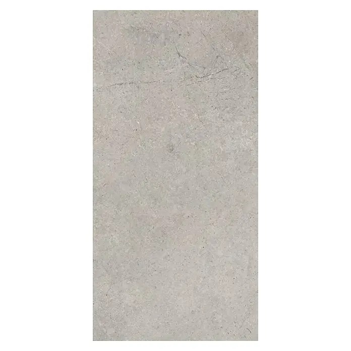 RAK Ceramics Feinsteinzeugfliese Valdi - 60 x 120 cm, Light Grey, Matt - Nahaufnahme einer hellgrauen Betonoberfläche mit feinen Rissen und Texturen, ideal für Hintergründe und Designelemente.