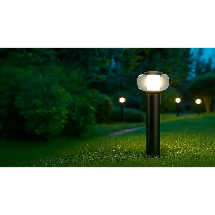 Garza Lámpara de pie para exterior LED Orfeo - 12 x 12 x 60 cm, Negro, GU10 - Moderna lámpara de jardín que crea un ambiente acogedor en el jardín con su luz suave.