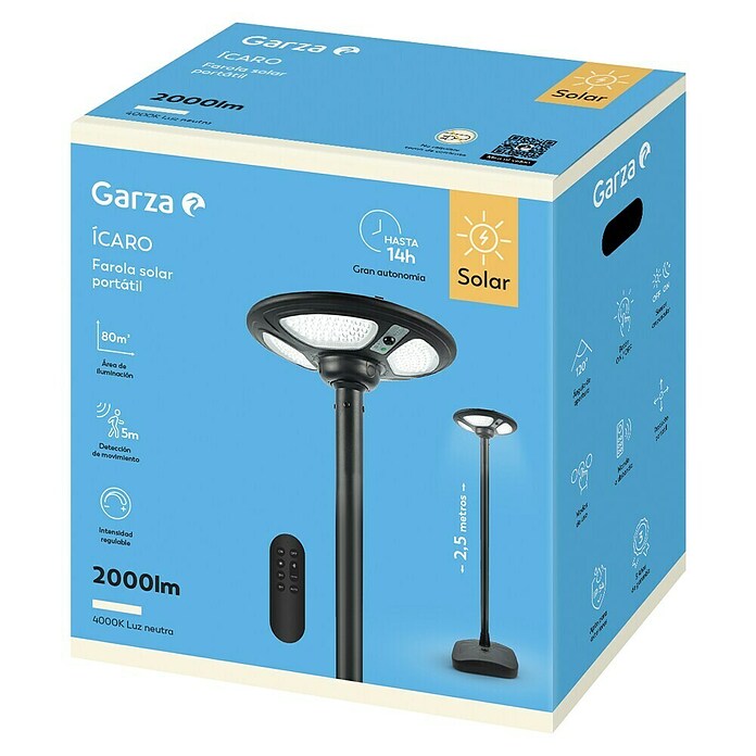 Garza Farola solar Icaro (Altura: 265,5 cm, Negro, IP54, Blanco cálido) | BAUHAUS