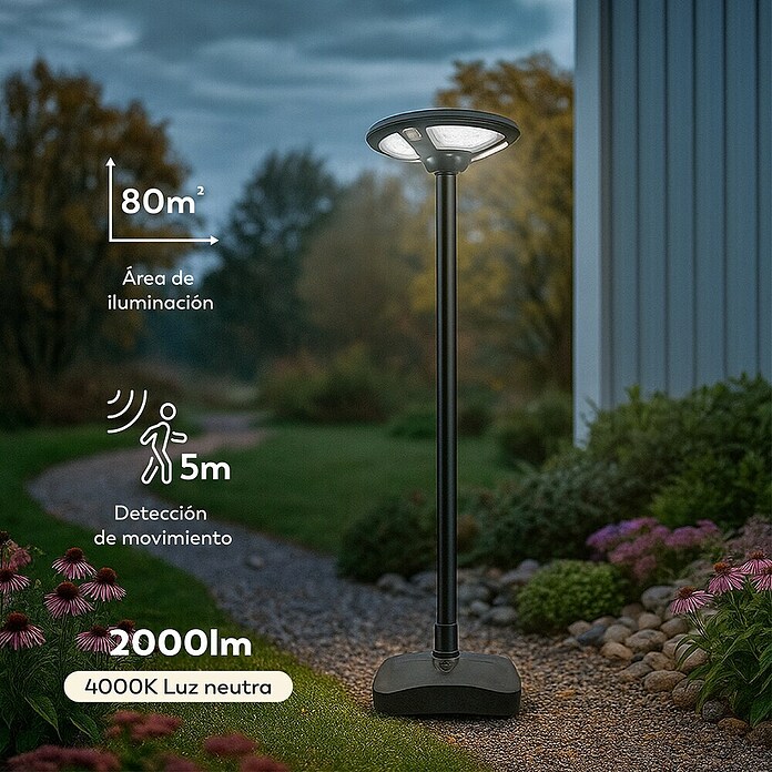 Garza Farola solar Icaro (Altura: 265,5 cm, Negro, IP54, Blanco cálido) | BAUHAUS