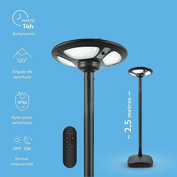 Garza Farola solar Icaro (Altura: 265,5 cm, Negro, IP54, Blanco cálido) | BAUHAUS