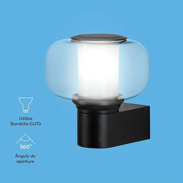 Garza Aplique exterior LED Orfeo - 35 W, 15 x 15 x 16 cm, Negro, IP65 - Lámpara de pared con carcasa negra y pantalla transparente, que emite una luz cálida y acogedora.