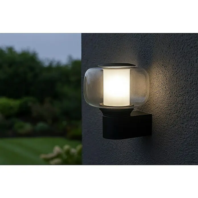 Garza Aplique exterior LED Orfeo - 35 W, 15 x 15 x 16 cm, Negro, IP65 - Aplique de pared moderno con vidrio transparente e iluminación LED integrada que crea un ambiente cálido y acogedor.