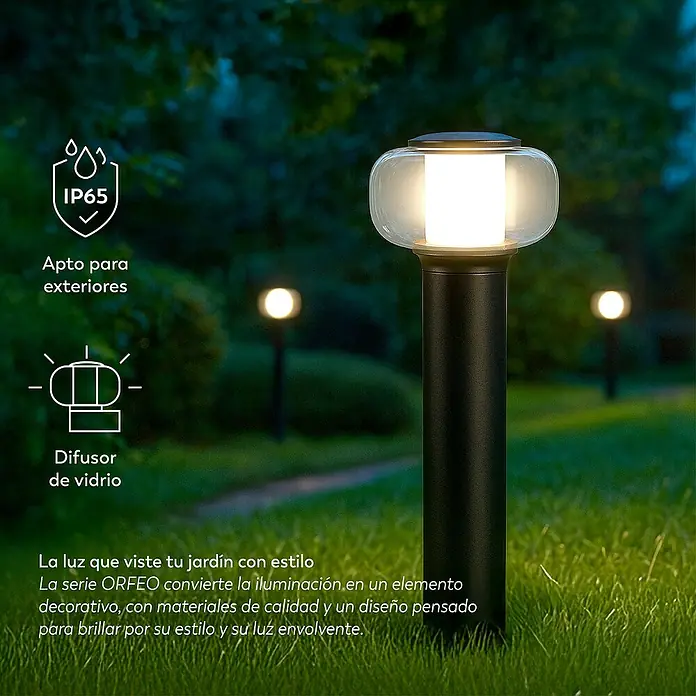 Garza Lámpara de pie para exterior LED Orfeo - 12 x 12 x 60 cm, Negro, GU10 - Elegante lámpara de jardín ORFEO, ideal para uso exterior. Su diseño de alta calidad proporciona una iluminación ambiental.