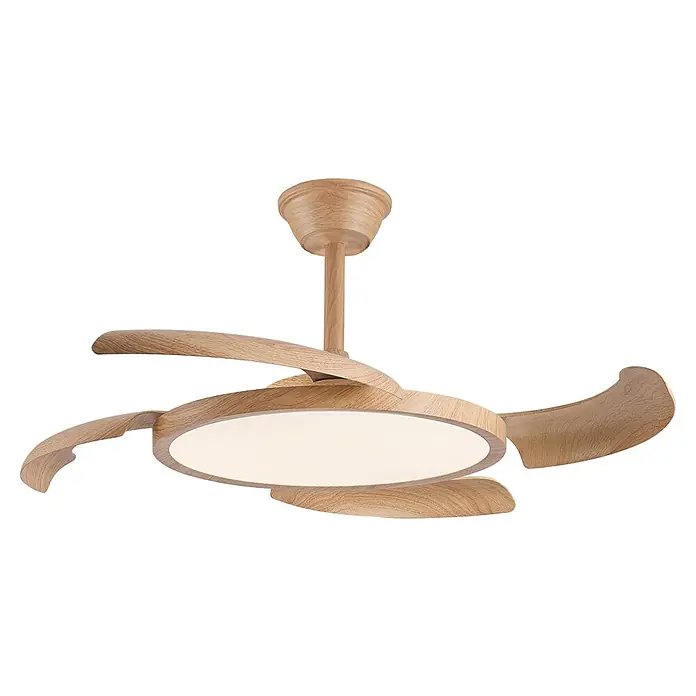 Cristal Record Ventilador de techo Key - Marrón, 122 cm, 30 W, Blanco cálido - Un moderno ventilador de techo con textura de madera e iluminación LED integrada garantiza un ambiente agradable en la habitación.
