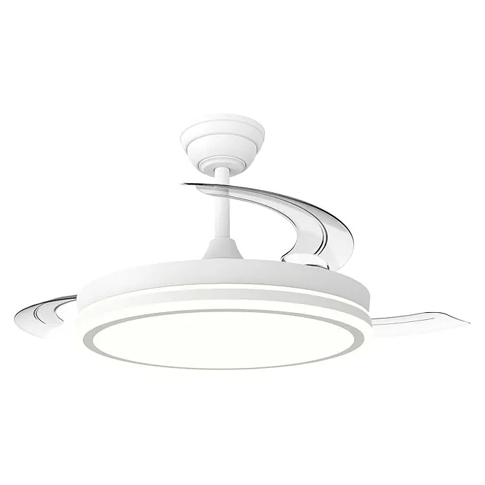 Cristal Record Ventilador de techo Maxi Evo - Blanco, 106 cm, 30 W, Blanco cálido - Elegante lámpara de techo blanca con ventilador integrado. Esta moderna lámpara proporciona una luz agradable y circulación de aire fresca en la habitación.