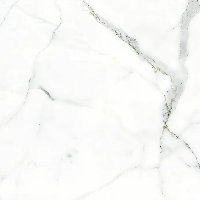 Feinsteinzeugfliese Rock Ford - L x B x S: 60 x 120 x 0,8 cm, Weiß/Grau, Glänzend - Elegante Marmorfliese in Weiß mit grauen und goldenen Akzenten. Perfekt für stilvolle Innenräume und hochwertige Designs.